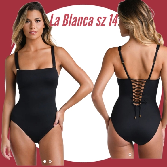 NWT La Blanca Swinsuit One Piece Classic Black Sz 14 - Picture 1 of 7